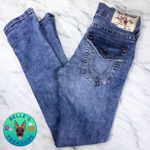 True Religion Jeans Rocco Relaxed Straight Light Wash Flap Pocket Stretch 30x33